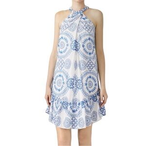 Trina Turk Halter Neck Ruffle Embroidered Sleeveless Dress